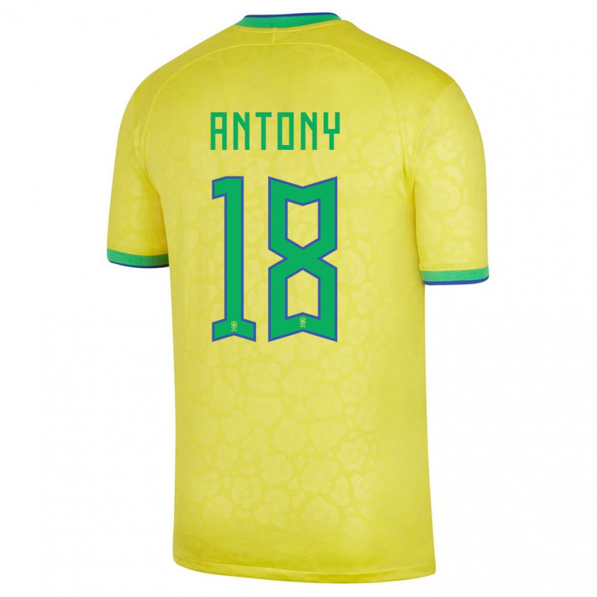 Enfant Maillot Brésil Antony #18 Jaune Tenues Domicile 22-24 T-shirt Belgique