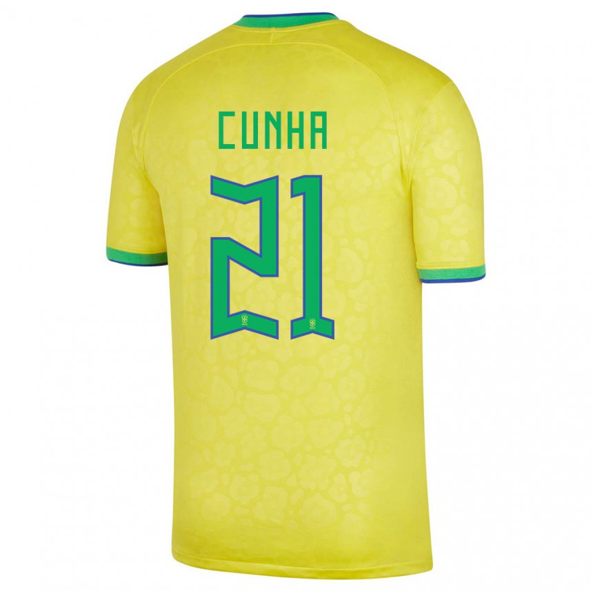 Kinder Brasilianische Matheus Cunha #21 Gelb Heimtrikot Trikot 22-24 T-shirt Belgien