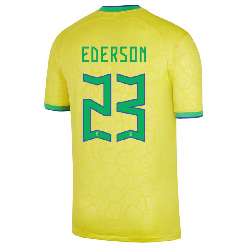 Enfant Maillot Brésil Ederson #23 Jaune Tenues Domicile 22-24 T-shirt Belgique