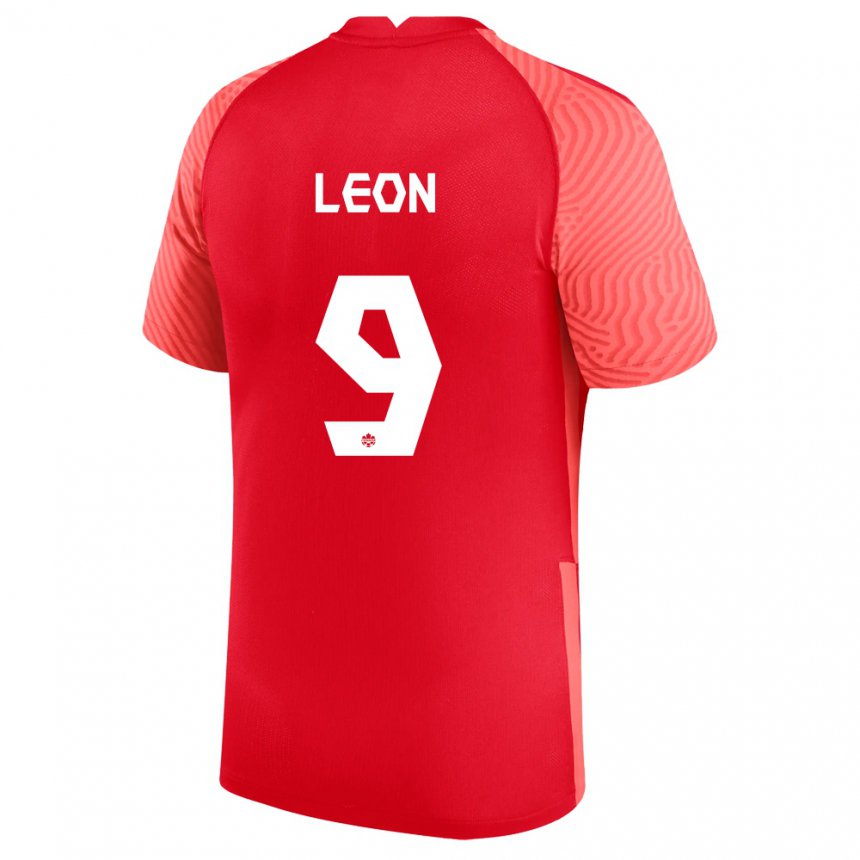 Kinder Kanadische Adriana Leon #9 Rot Heimtrikot Trikot 22-24 T-shirt Belgien
