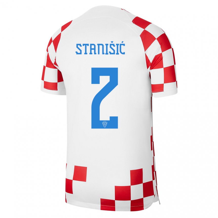 Enfant Maillot Croatie Josip Stanisic #2 Rouge Blanc Tenues Domicile 22-24 T-shirt Belgique