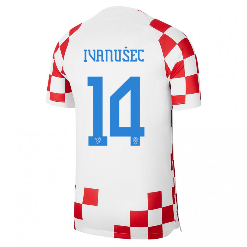 Kinder Kroatische Luka Ivanusec #14 Rot-weiss Heimtrikot Trikot 22-24 T-shirt Belgien