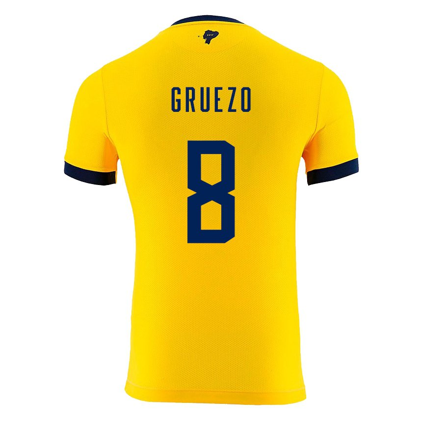 Kinder Ecuadorianische Carlos Gruezo #8 Gelb Heimtrikot Trikot 22-24 T-shirt Belgien