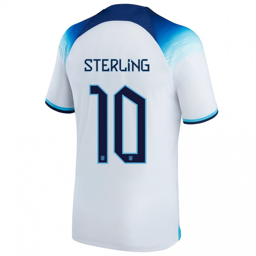 Kinder Englische Raheem Sterling #10 Weiß Blau Heimtrikot Trikot 22-24 T-shirt Belgien