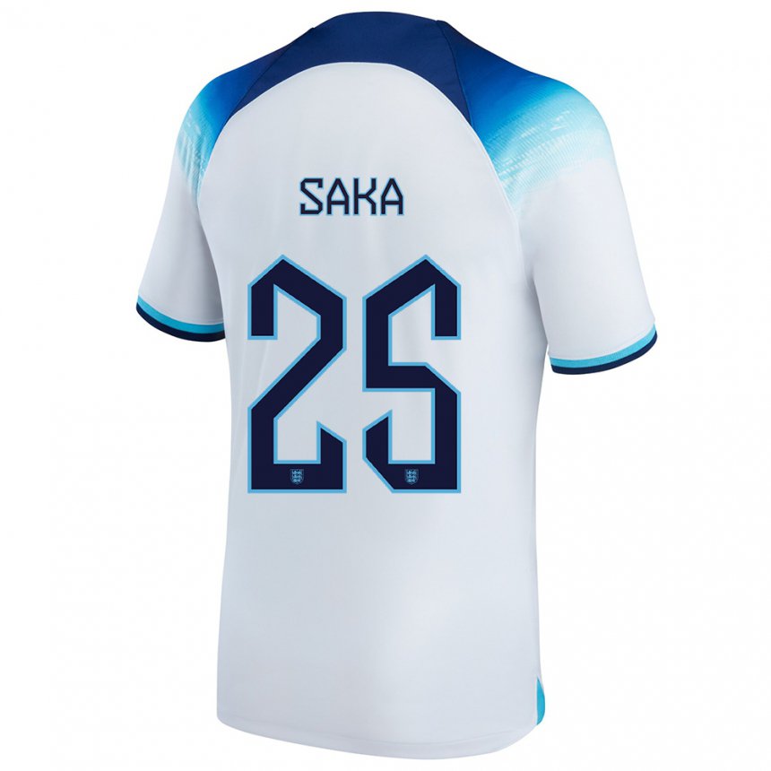 Kinder Englische Bukayo Saka #25 Weiß Blau Heimtrikot Trikot 22-24 T-shirt Belgien