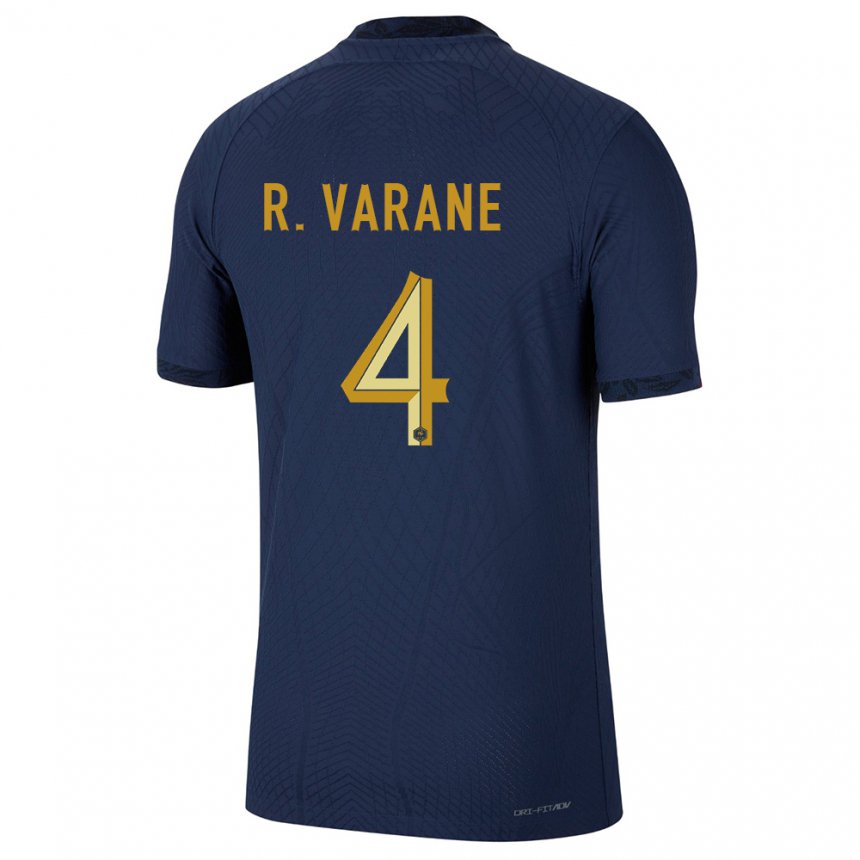 Enfant Maillot France Raphael Varane #4 Bleu Marine Tenues Domicile 22-24 T-shirt Belgique