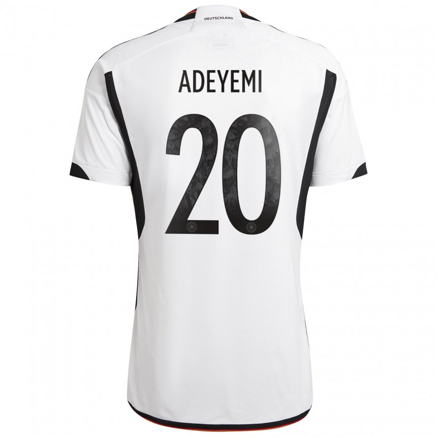Kinder Deutsche Karim Adeyemi #20 Weiß Schwarz Heimtrikot Trikot 22-24 T-shirt Belgien