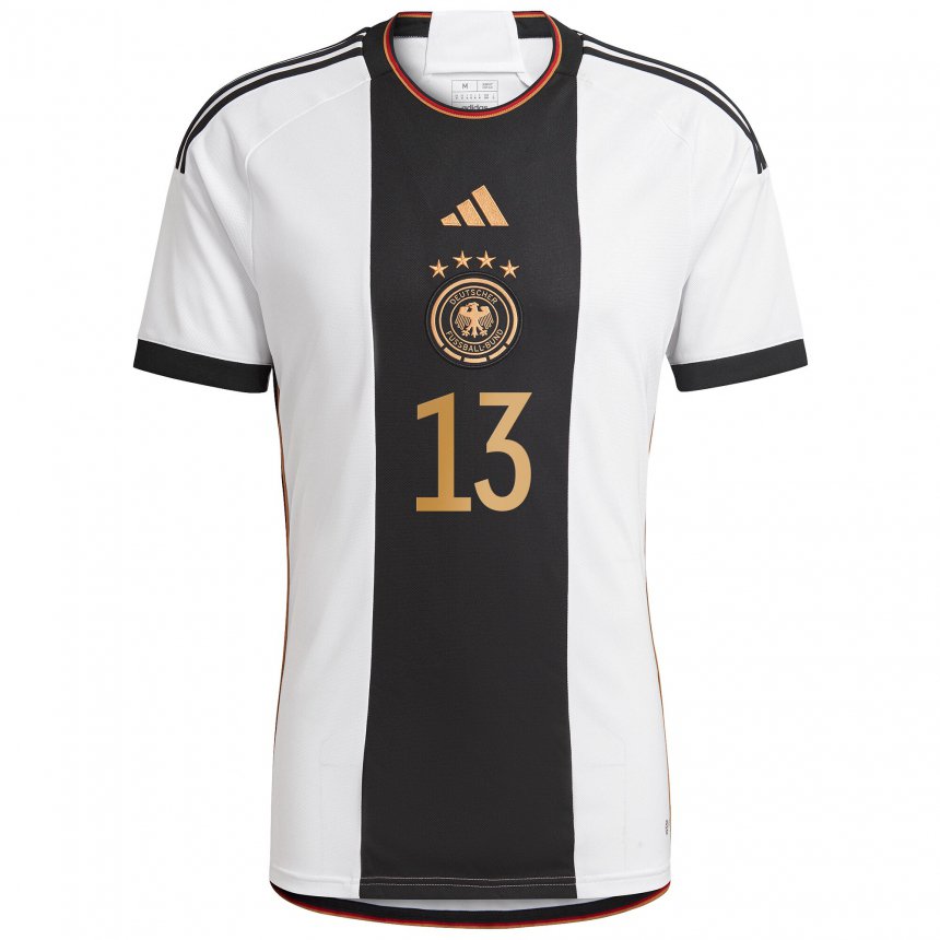 Kinder Deutsche Thomas Muller #13 Weiß Schwarz Heimtrikot Trikot 22-24 T-shirt Belgien