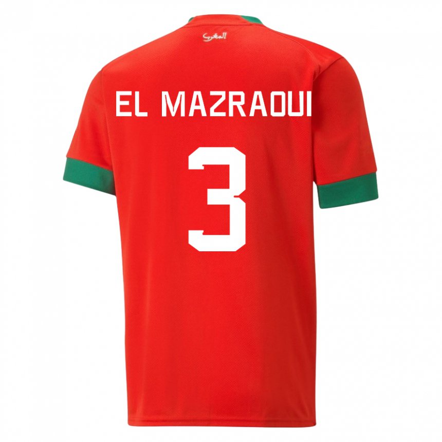 Enfant Maillot Maroc Noussair El Mazraoui #3 Rouge Tenues Domicile 22-24 T-shirt Belgique