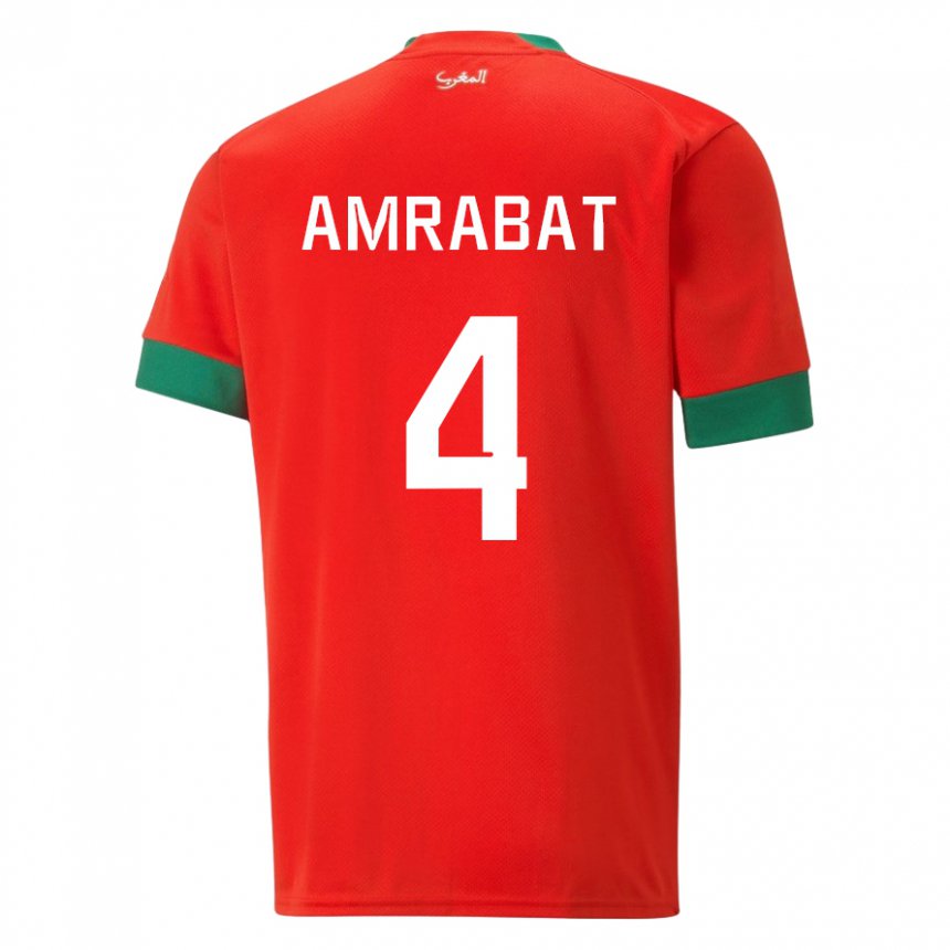 Enfant Maillot Maroc Soufiane Amrabat #4 Rouge Tenues Domicile 22-24 T-shirt Belgique