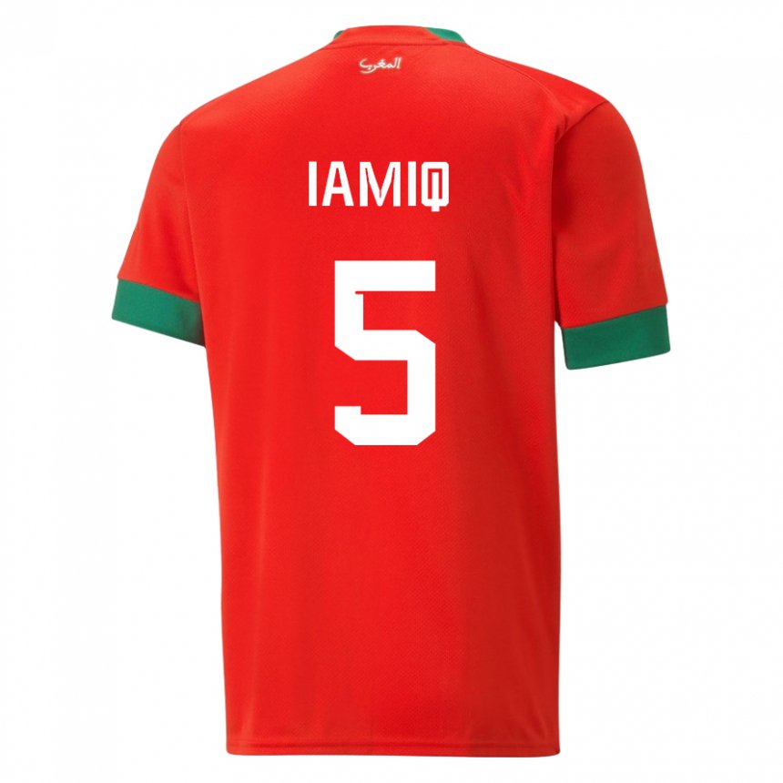Enfant Maillot Maroc Jawad Iamiq #5 Rouge Tenues Domicile 22-24 T-shirt Belgique
