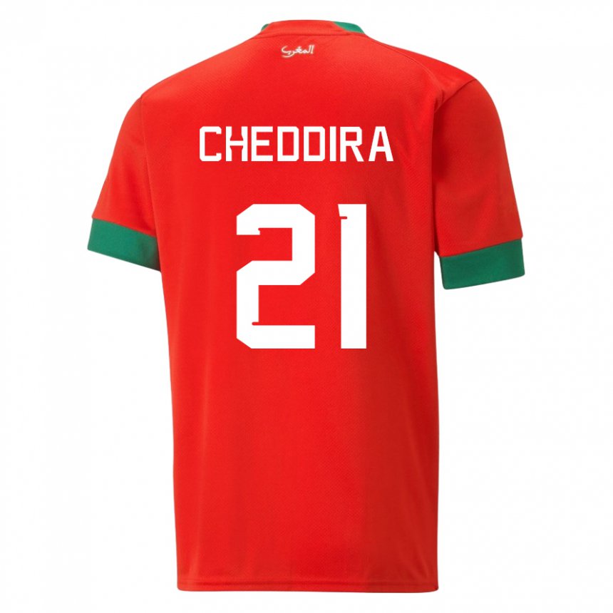 Enfant Maillot Maroc Walid Cheddira #21 Rouge Tenues Domicile 22-24 T-shirt Belgique