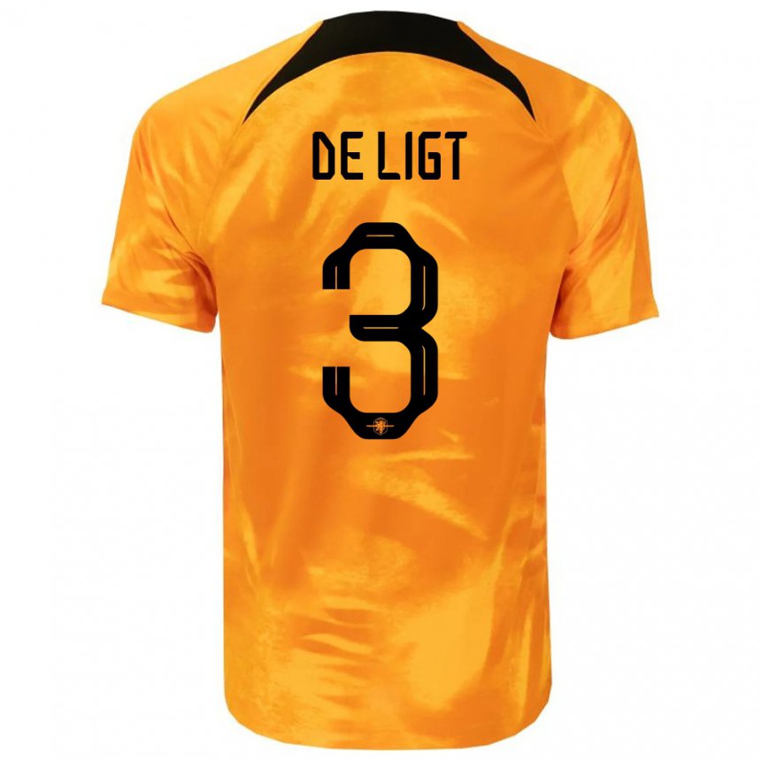 Enfant Maillot Pays-bas Matthijs De Ligt #3 Orange Laser Tenues Domicile 22-24 T-shirt Belgique