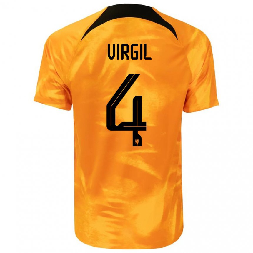 Enfant Maillot Pays-bas Virgil Van Dijk #4 Orange Laser Tenues Domicile 22-24 T-shirt Belgique
