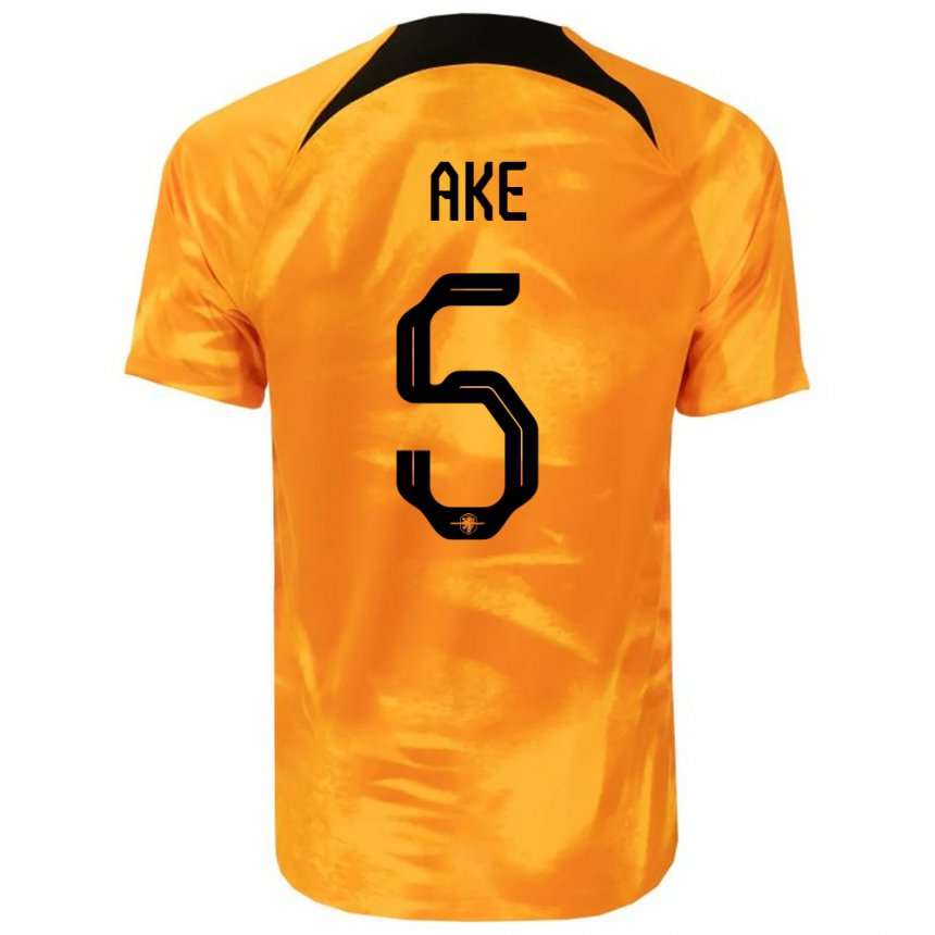 Kinder Niederländische Nathan Ake #5 Laser-orange Heimtrikot Trikot 22-24 T-shirt Belgien