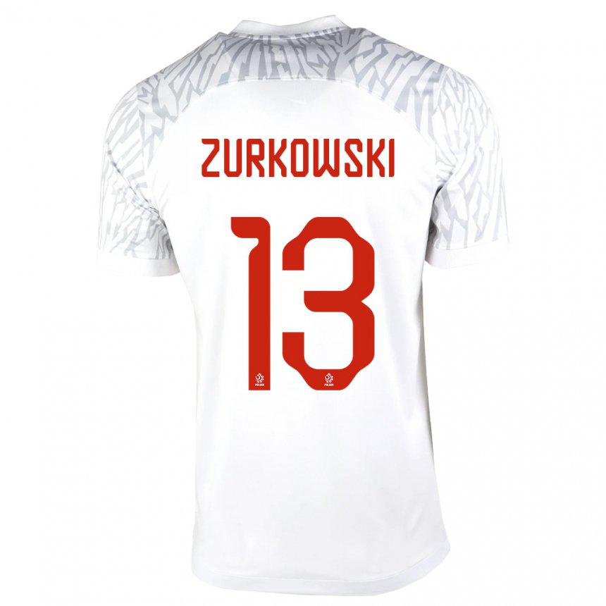 Enfant Maillot Pologne Szymon Zurkowski #13 Blanc Tenues Domicile 22-24 T-shirt Belgique