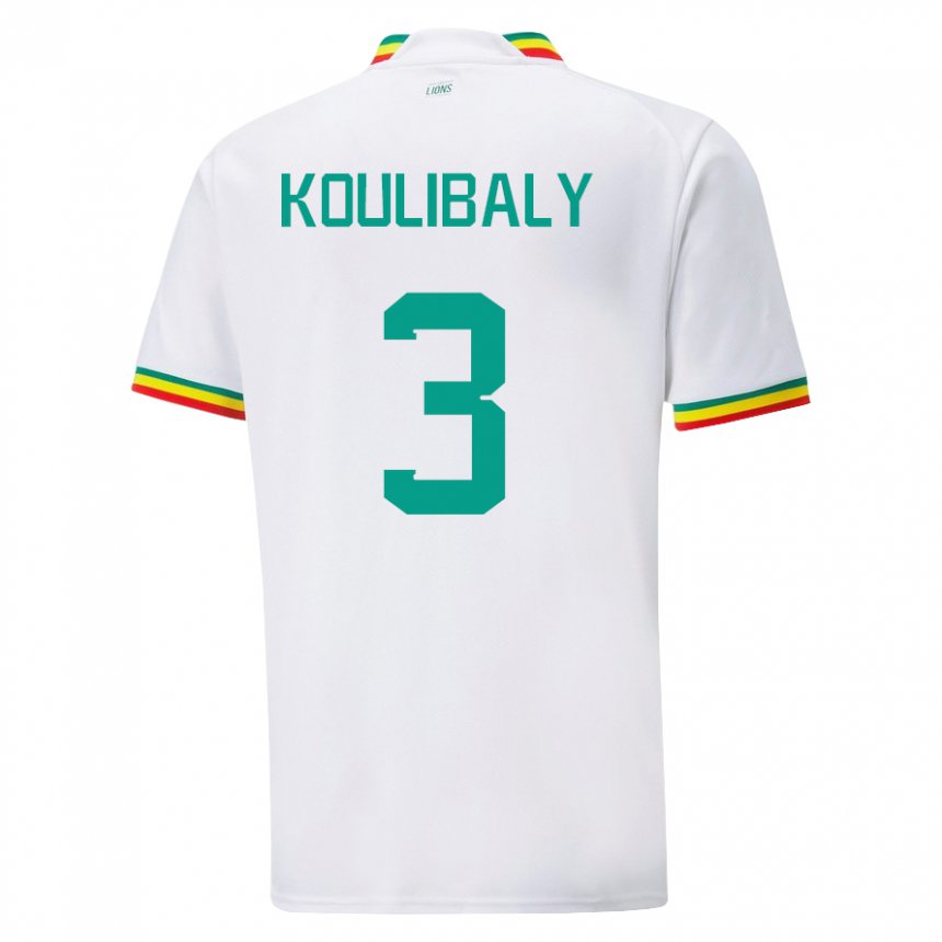 Enfant Maillot Sénégal Kalidou Koulibaly #3 Blanc Tenues Domicile 22-24 T-shirt Belgique