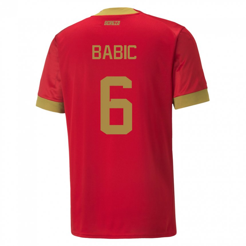 Enfant Maillot Serbie Srdjan Babic #6 Rouge Tenues Domicile 22-24 T-shirt Belgique