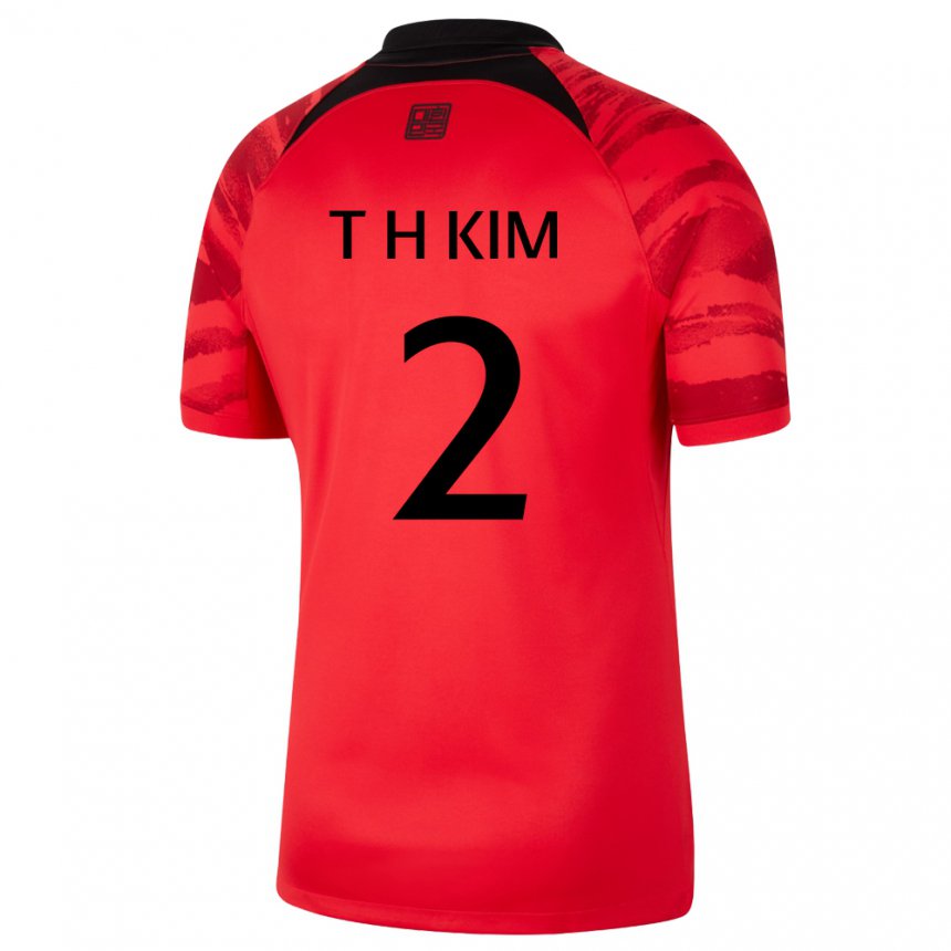 Kinder Südkoreanische Tae-hwan Kim #2 Rot Schwarz Heimtrikot Trikot 22-24 T-shirt Belgien
