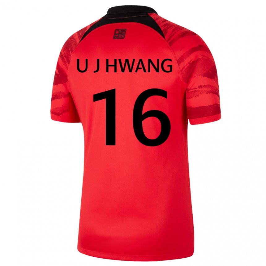 Kinder Südkoreanische Ui-jo Hwang #16 Rot Schwarz Heimtrikot Trikot 22-24 T-shirt Belgien