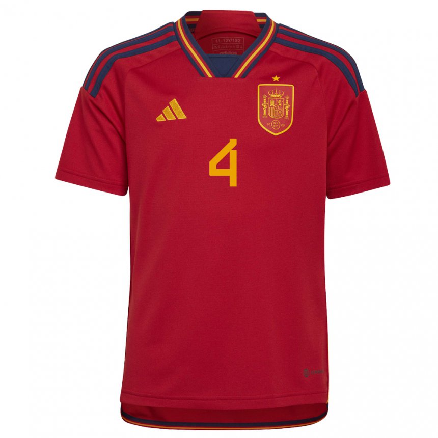 Kinder Spanische Pau Torres #4 Rot Heimtrikot Trikot 22-24 T-shirt Belgien