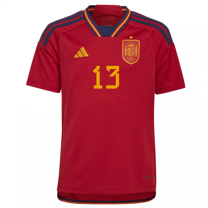 Kinder Spanische David Raya #13 Rot Heimtrikot Trikot 22-24 T-shirt Belgien