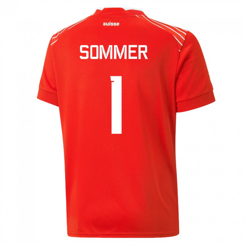 Enfant Maillot Suisse Yann Sommer #1 Rouge Tenues Domicile 22-24 T-shirt Belgique