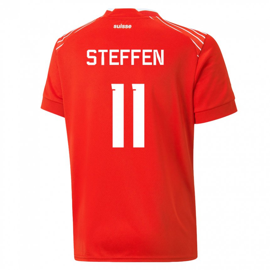 Kinder Schweizer Renato Steffen #11 Rot Heimtrikot Trikot 22-24 T-shirt Belgien