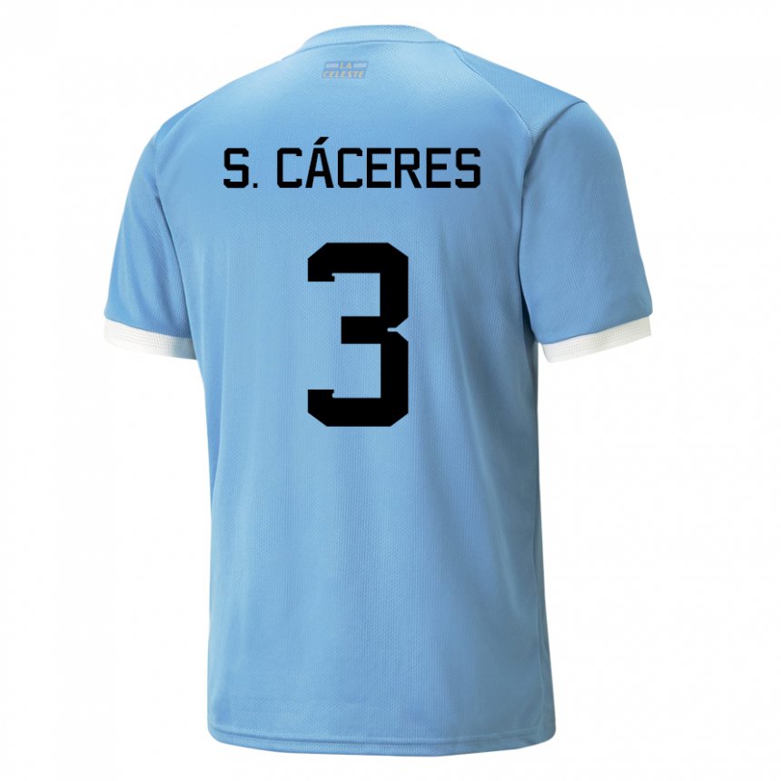Enfant Maillot Uruguay Sebastian Caceres #3 Bleue Tenues Domicile 22-24 T-shirt Belgique