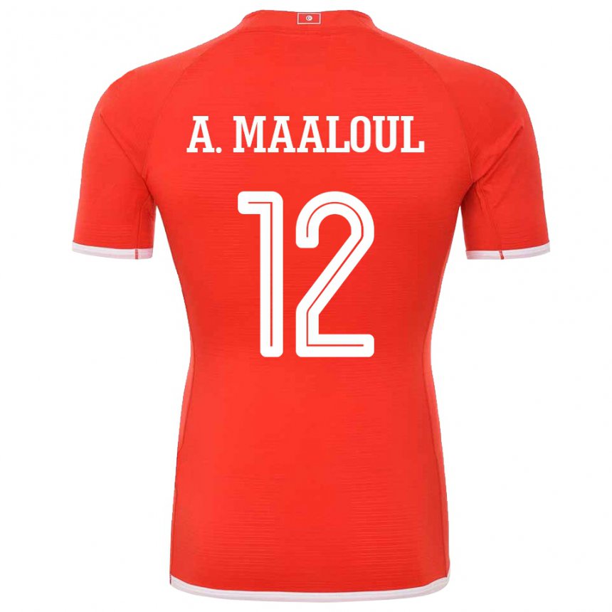 Enfant Maillot Tunisie Ali Maaloul #12 Rouge Tenues Domicile 22-24 T-shirt Belgique
