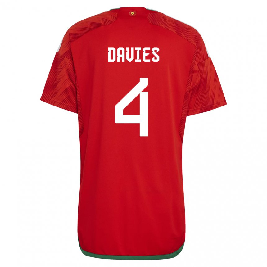 Enfant Maillot Pays De Galles Ben Davies #4 Rouge Tenues Domicile 22-24 T-shirt Belgique
