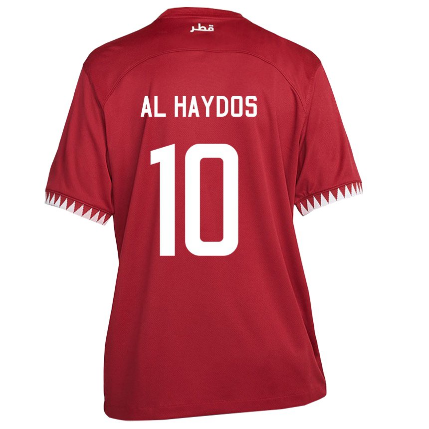 Kinder Katarische Hasan Al Haydos #10 Kastanienbraun Heimtrikot Trikot 22-24 T-shirt Belgien