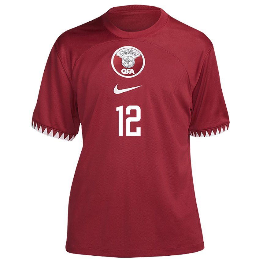 Kinder Katarische Musaab Khidir #12 Kastanienbraun Heimtrikot Trikot 22-24 T-shirt Belgien