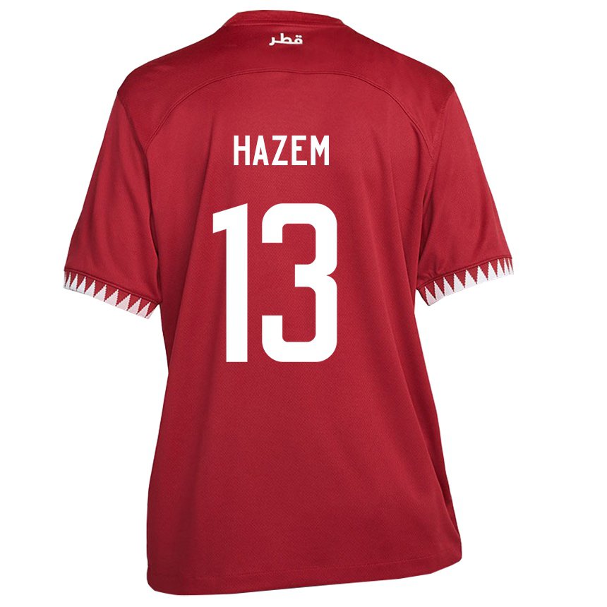 Enfant Maillot Qatar Hazem Shehata #13 Bordeaux Tenues Domicile 22-24 T-shirt Belgique