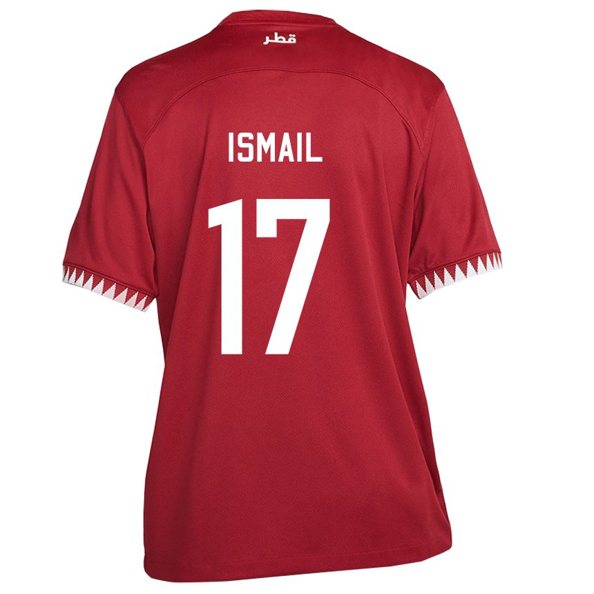 Kinder Katarische Ismail Mohamad #17 Kastanienbraun Heimtrikot Trikot 22-24 T-shirt Belgien