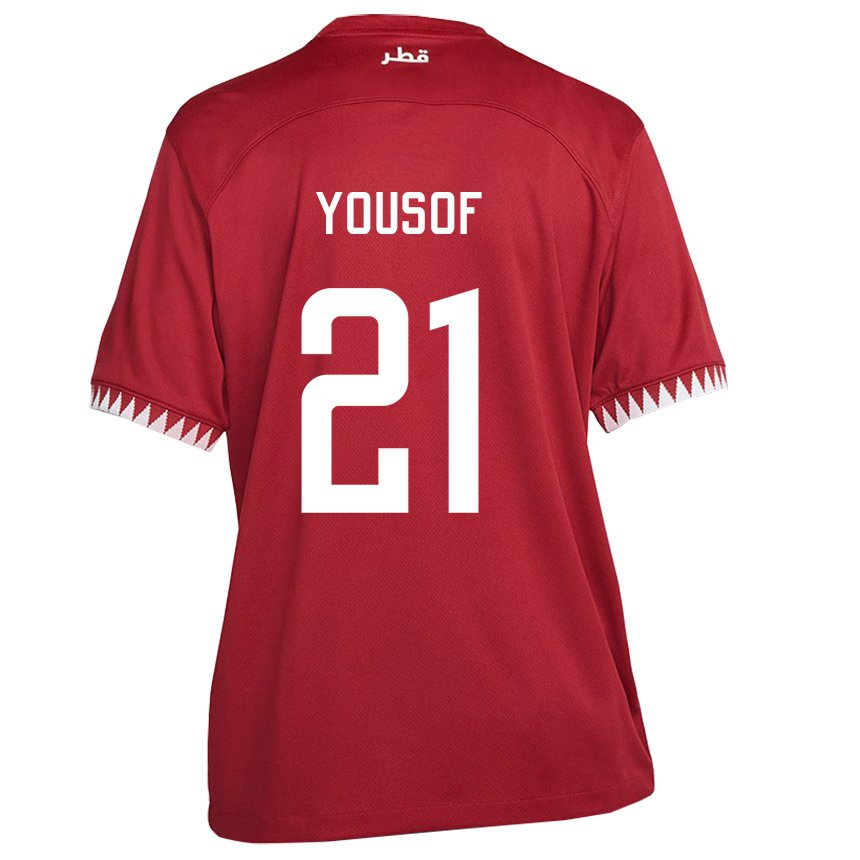 Enfant Maillot Qatar Yousof Hassan #21 Bordeaux Tenues Domicile 22-24 T-shirt Belgique