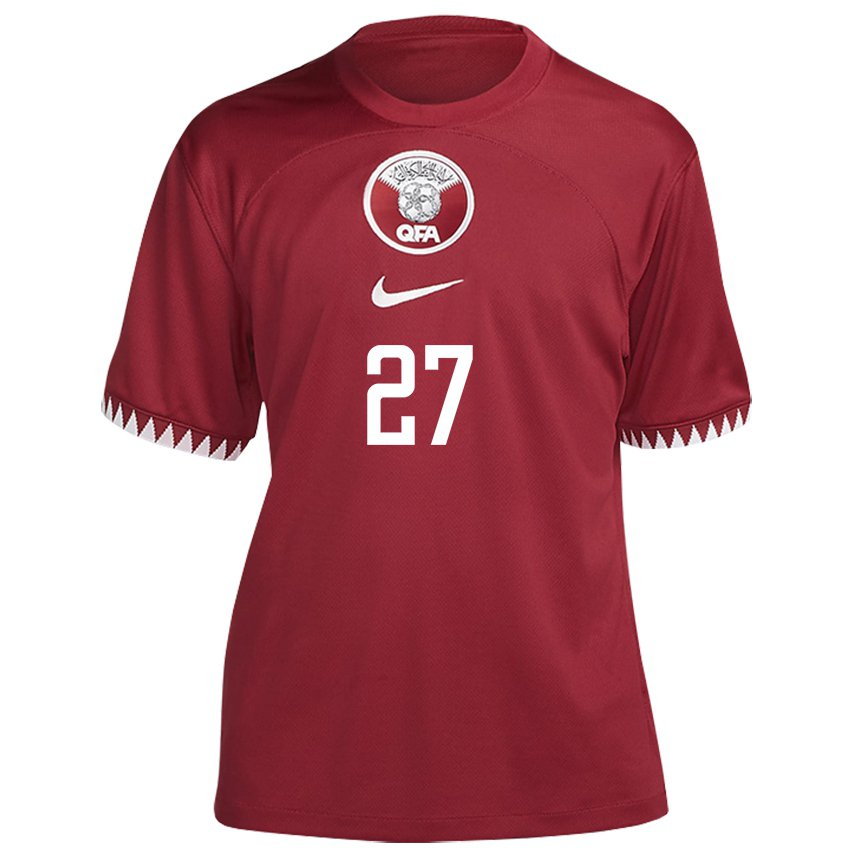 Kinder Katarische Ahmed Suhail #27 Kastanienbraun Heimtrikot Trikot 22-24 T-shirt Belgien