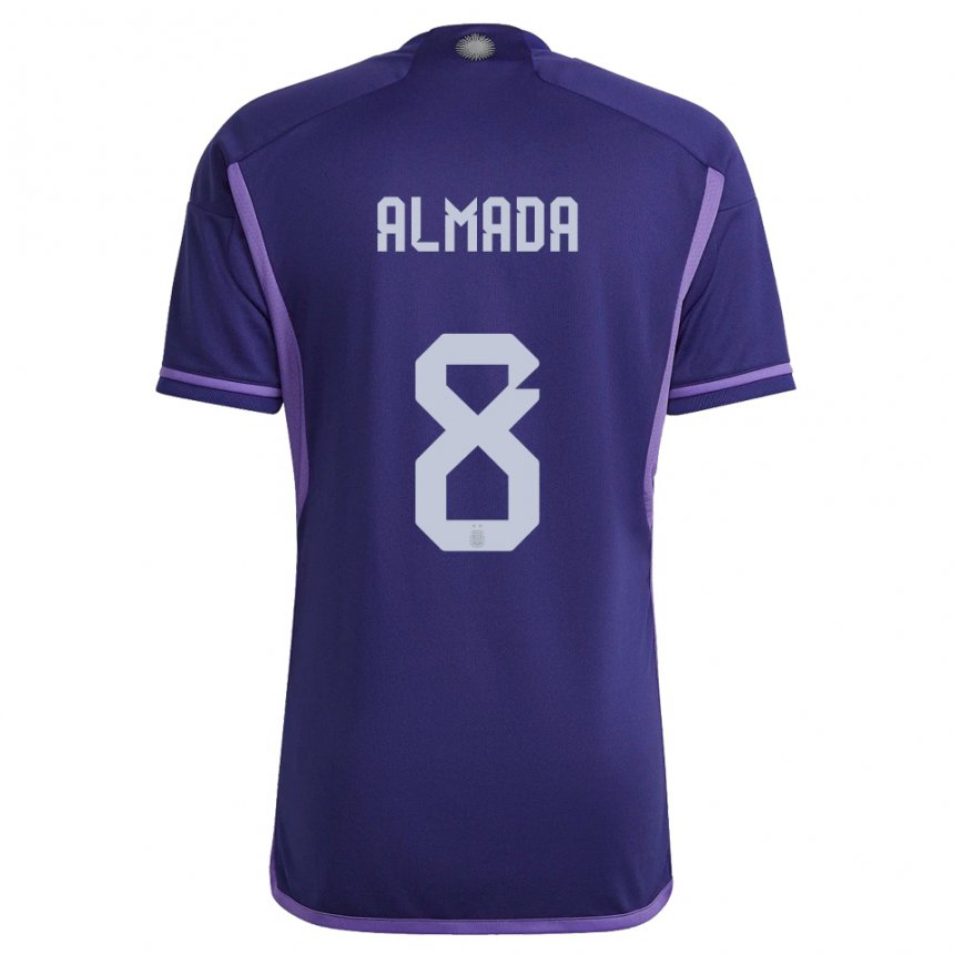 Kinder Argentinische Thiago Almada #8 Violett Auswärtstrikot Trikot 22-24 T-shirt Belgien