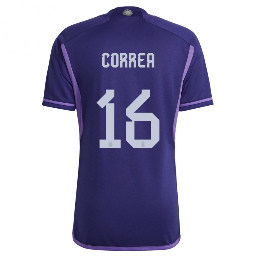 Kinder Argentinische Angel Correa #16 Violett Auswärtstrikot Trikot 22-24 T-shirt Belgien