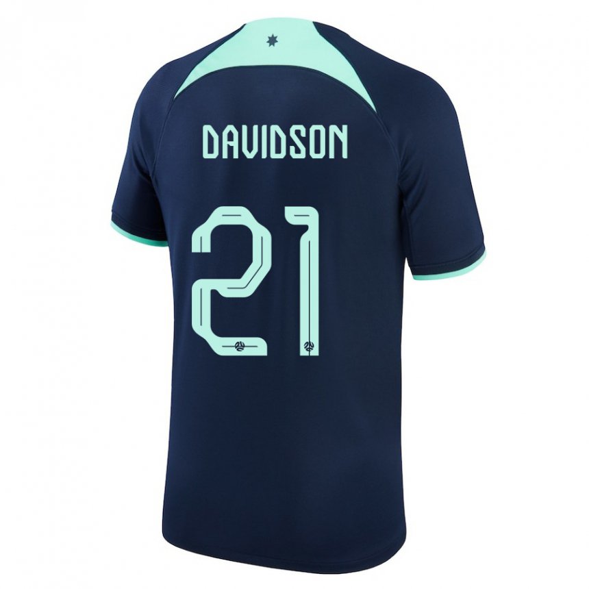 Enfant Maillot Australie Jason Davidson #21 Bleu Foncé Tenues Extérieur 22-24 T-shirt Belgique