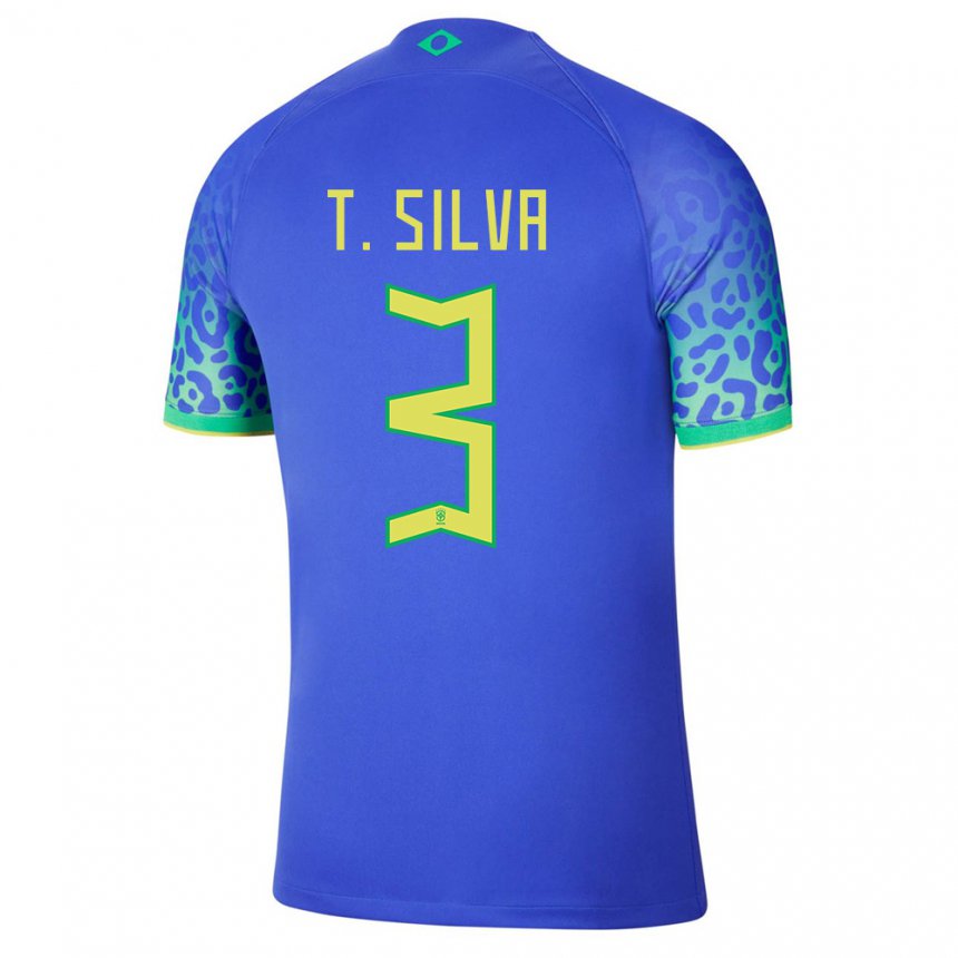 Enfant Maillot Brésil Thiago Silva #3 Bleue Tenues Extérieur 22-24 T-shirt Belgique