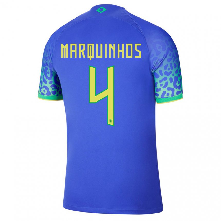 Kinder Brasilianische Marquinhos #4 Blau Auswärtstrikot Trikot 22-24 T-shirt Belgien