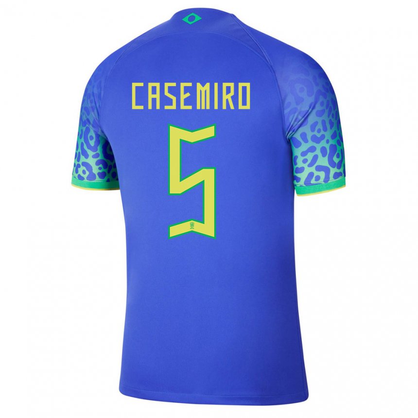Kinder Brasilianische Casemiro #5 Blau Auswärtstrikot Trikot 22-24 T-shirt Belgien