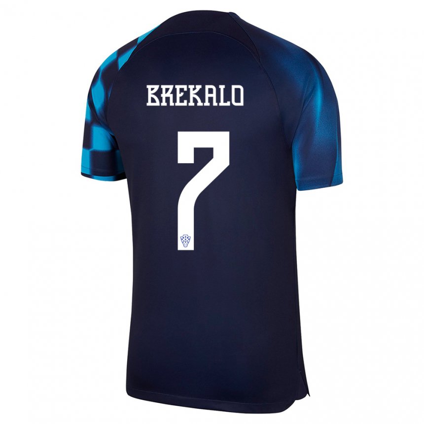 Enfant Maillot Croatie Josip Brekalo #7 Bleu Foncé Tenues Extérieur 22-24 T-shirt Belgique