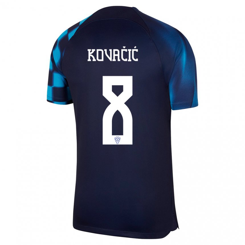 Kinder Kroatische Mateo Kovacic #8 Dunkelblau Auswärtstrikot Trikot 22-24 T-shirt Belgien