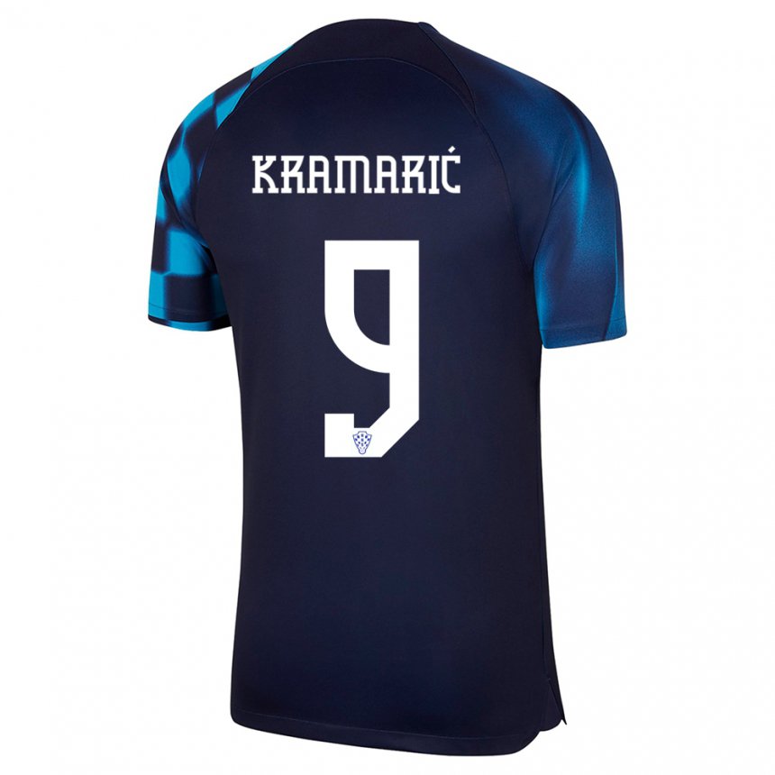 Kinder Kroatische Andrej Kramaric #9 Dunkelblau Auswärtstrikot Trikot 22-24 T-shirt Belgien