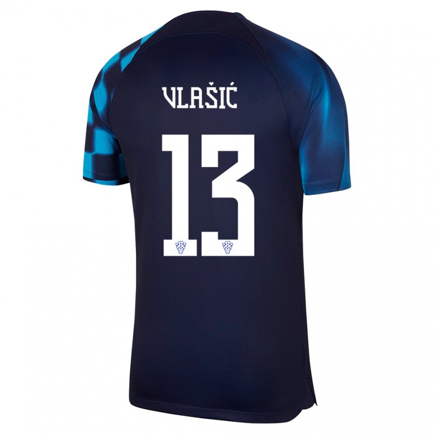 Enfant Maillot Croatie Nikola Vlasic #13 Bleu Foncé Tenues Extérieur 22-24 T-shirt Belgique