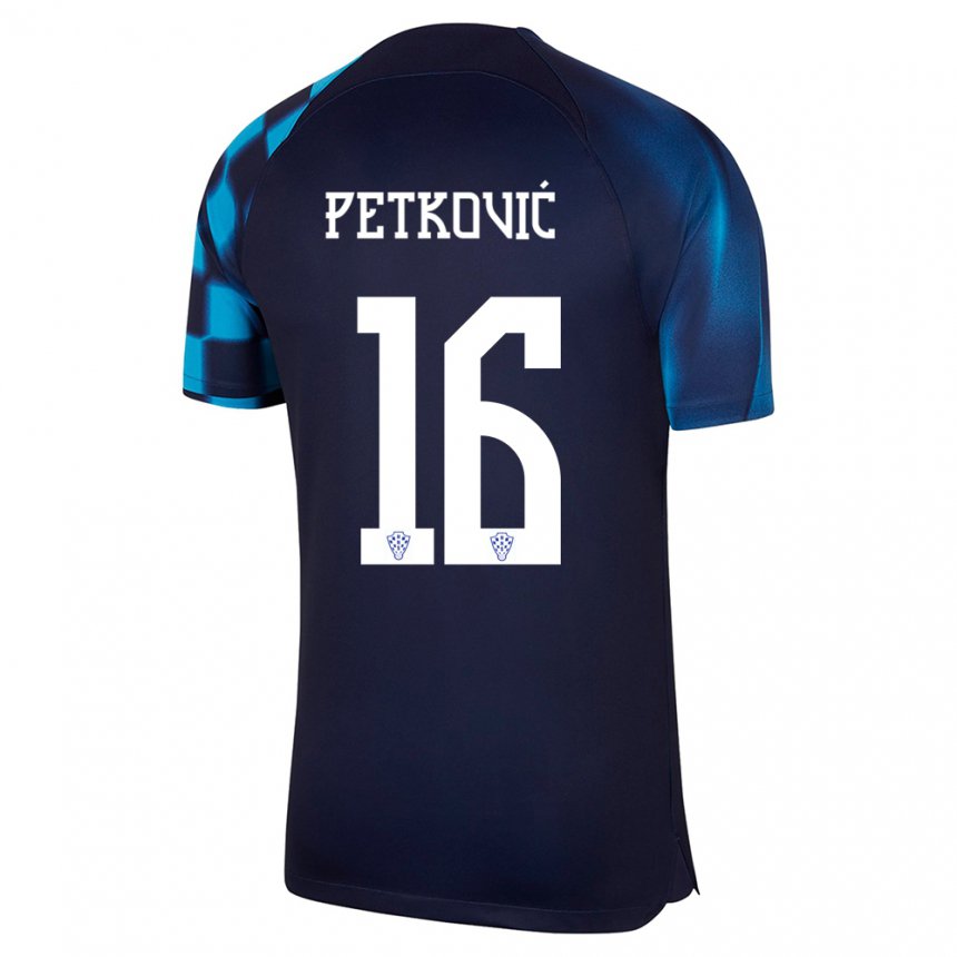Kinder Kroatische Bruno Petkovic #16 Dunkelblau Auswärtstrikot Trikot 22-24 T-shirt Belgien
