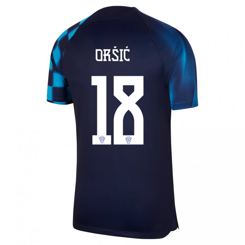 Kinder Kroatische Mislav Orsic #18 Dunkelblau Auswärtstrikot Trikot 22-24 T-shirt Belgien