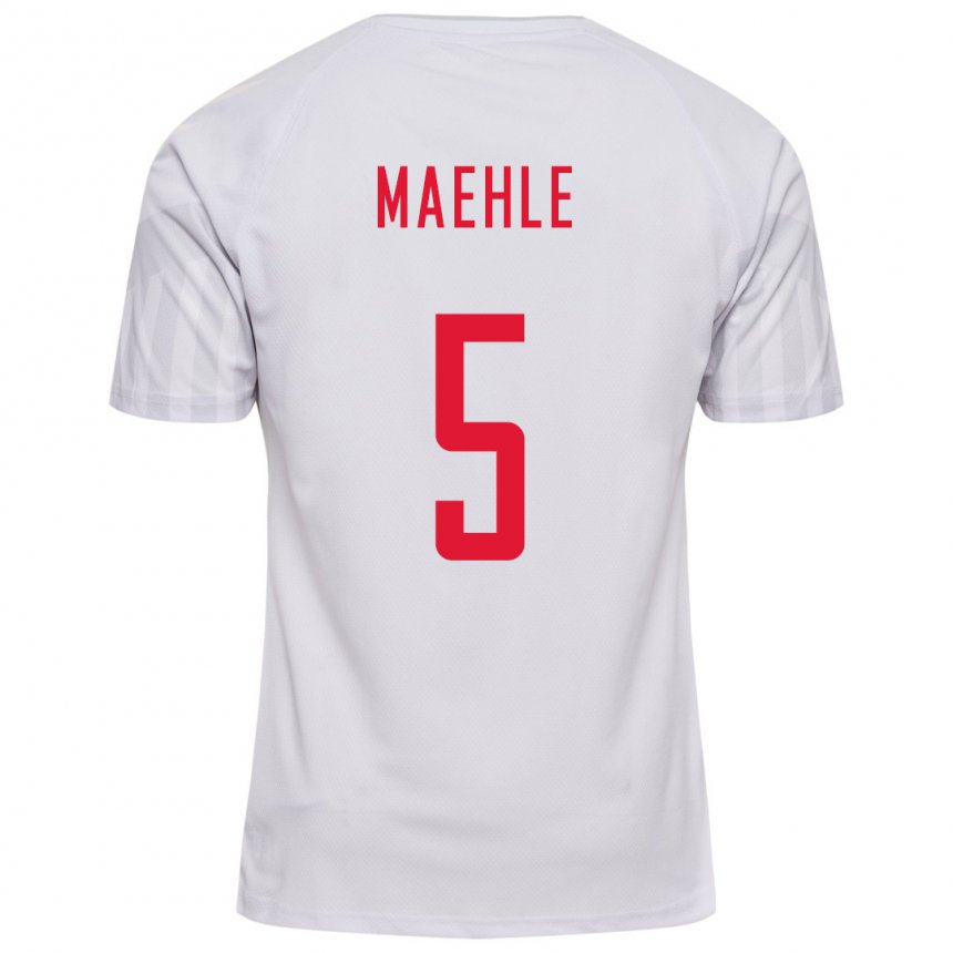 Enfant Maillot Danemark Joakim Maehle #5 Blanc Tenues Extérieur 22-24 T-shirt Belgique